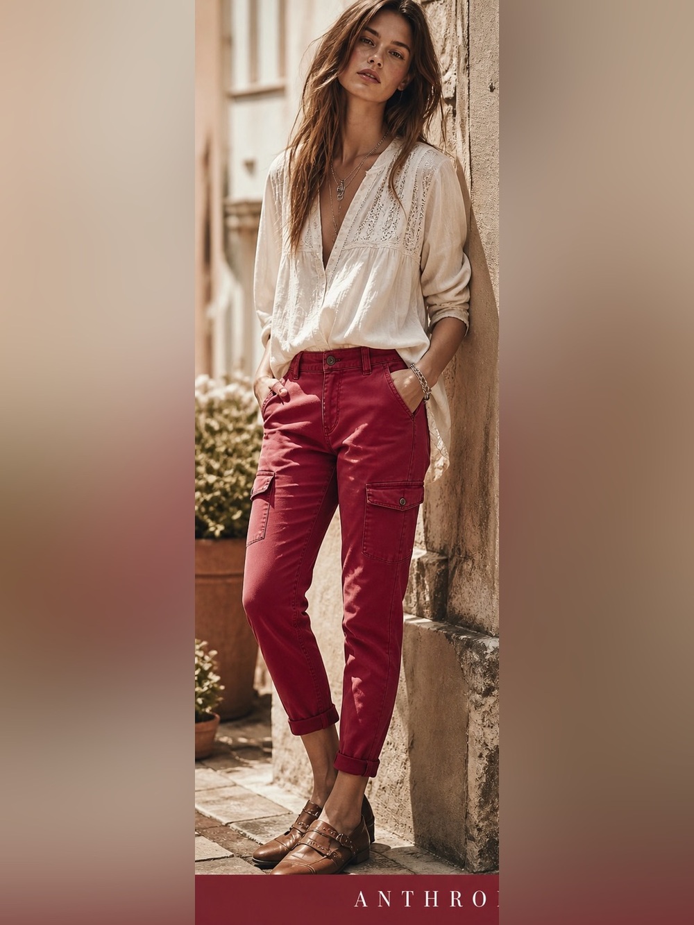 Pilcro & The Letterpress Anthropologie deep Rose Cargo Pants Size 14 Stretch
